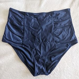 Aerie Hi-Rise Navy Swim Bottoms with Ruched Sides